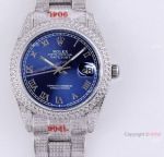 Diamond Rolex Datejust Blue Dial Roman Numerals Automatic Watch Best Replica 